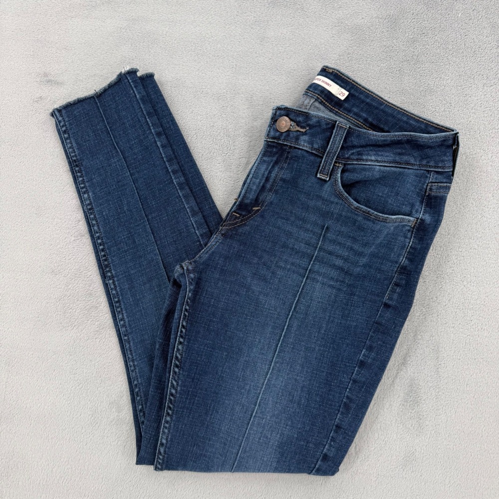 Levis 535 Super Skinny Jeans Womens Size W 29 Blue Denim Front Seam Raw Hem